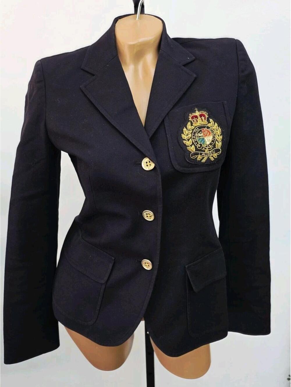 Ralph Lauren Encrusted Crest Black Cotton Blend Lined Blazer Wm's 2P MSRP $220